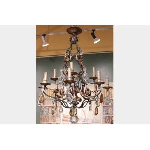 Lustre 1940 en fer forgé et cristal | Biron 