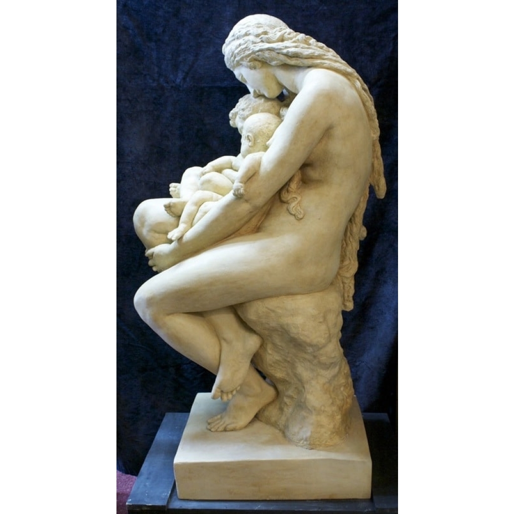Importante terre cuite "Le Berceau Primitif Eve et ses deux enfants" signée DE BAY 1845. Réf: 387 Importante terre cuite "Le Berceau Primitif Eve et ses deux enfants" signée DE BAY 1845. Réf: 387