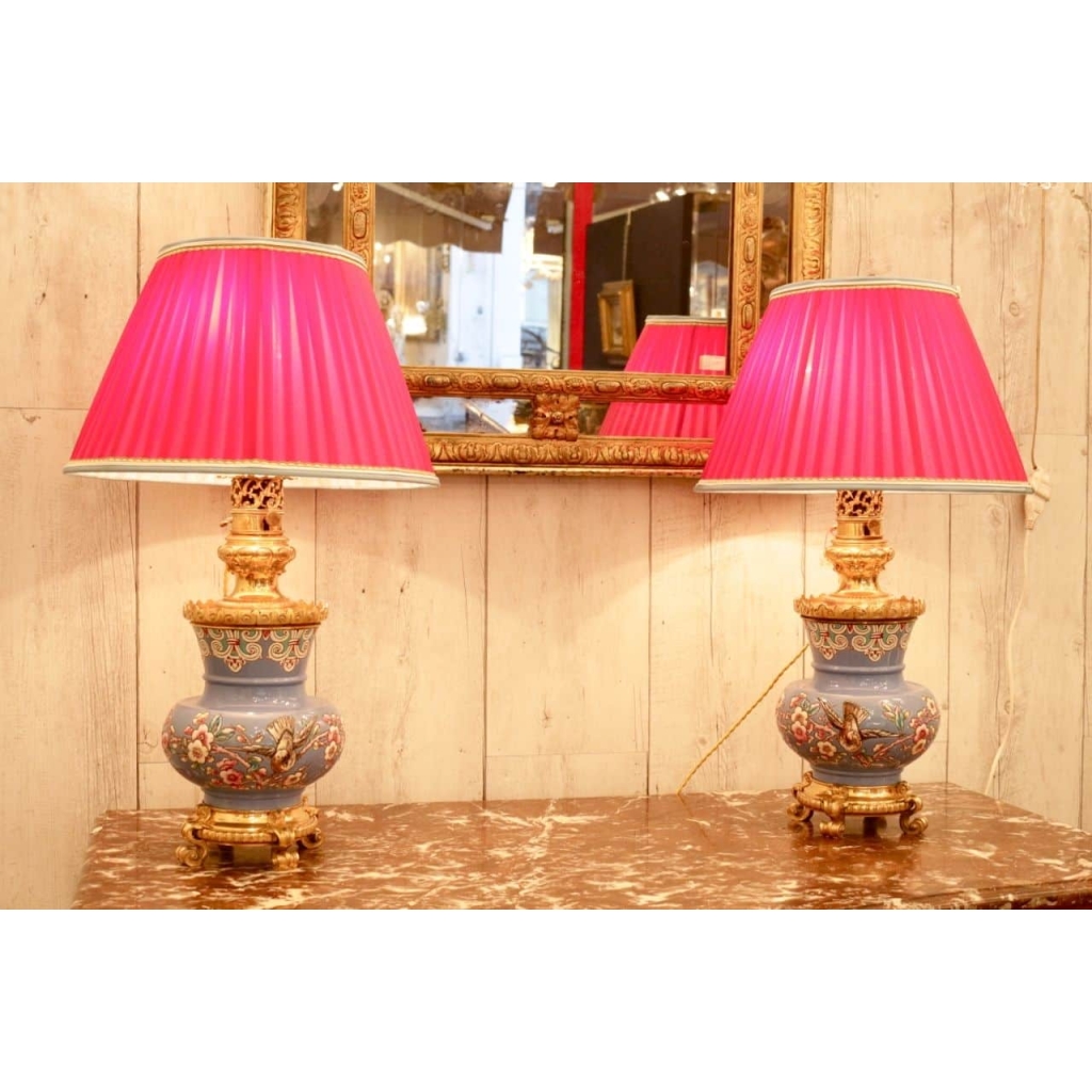 Paire de Lampes en émaux de Longwy du XIXème siècle | Biron ||