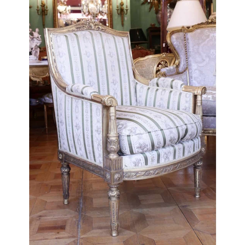 Bergère 19ème siècle de style Louis XVI en bois doré | Biron 