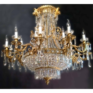 Lustre style Restauration en bronze doré et cristal 19ème siècle | Biron ||||