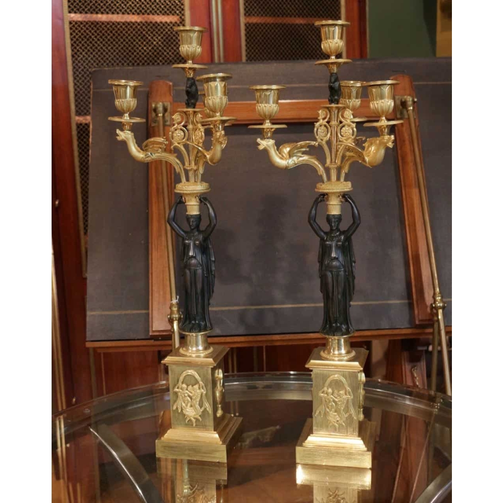 Paire de candélabres en bronze doré d’époque Restauration | Biron ||||||