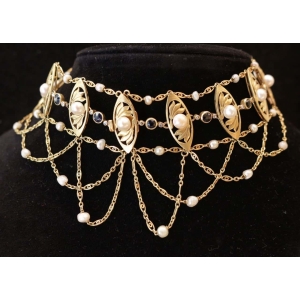 Collier ras de cou Art Nouveau or, perles et saphirs | Biron |||||