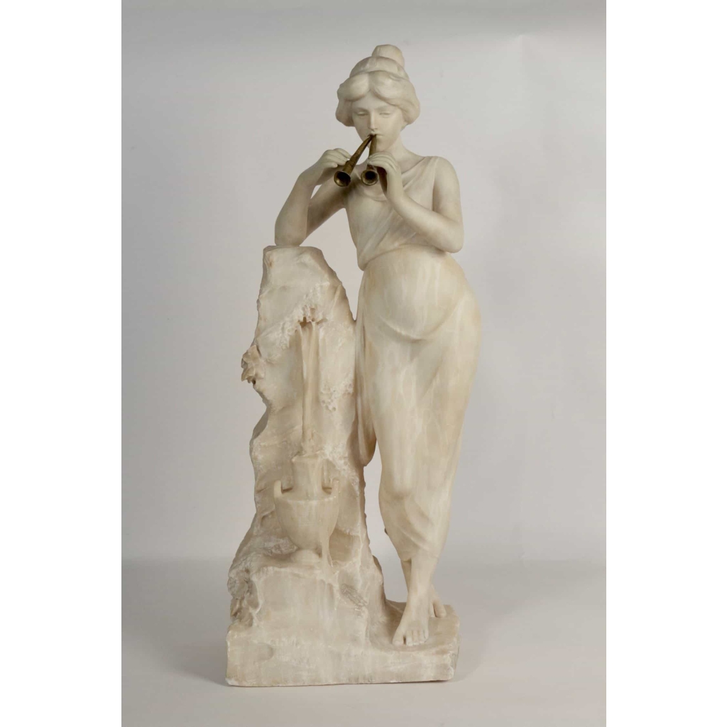 Sculpture Albâtre , Femme à la Flûte, Antiquité du 19ème Siècle | Biron |||||||||||