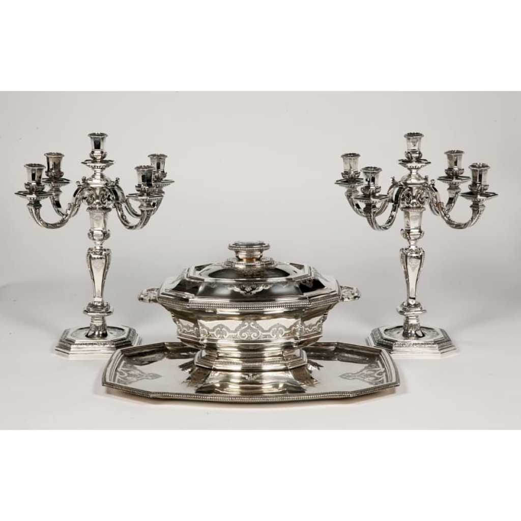 « Orfèvre ROUSSEL -Centre De Table Sur Son Dormant En Argent, Début XXe « | Biron "Orfèvre ROUSSEL -Centre De Table Sur Son Dormant En Argent, Début XXe "