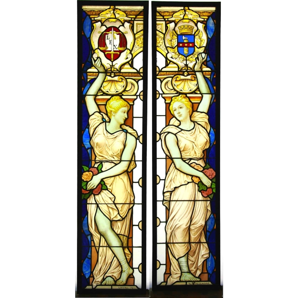 Paire De Vitraux Signés A.alleaume Laval 1911 | Biron |||||