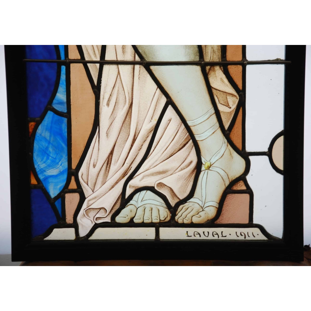 Paire De Vitraux Signés A.alleaume Laval 1911 | Biron Paire De Vitraux Signés A.alleaume Laval 1911