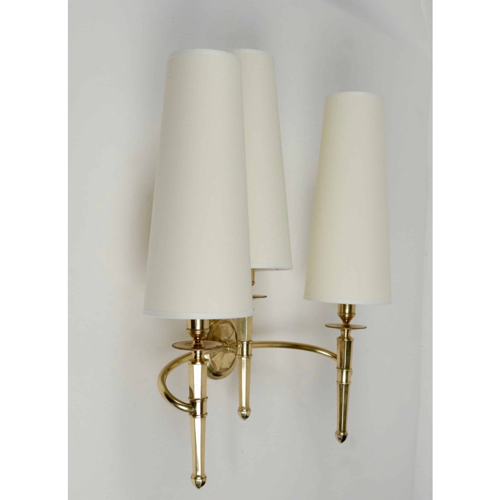 Trio d'appliques en bronze Maison Honoré 1960
