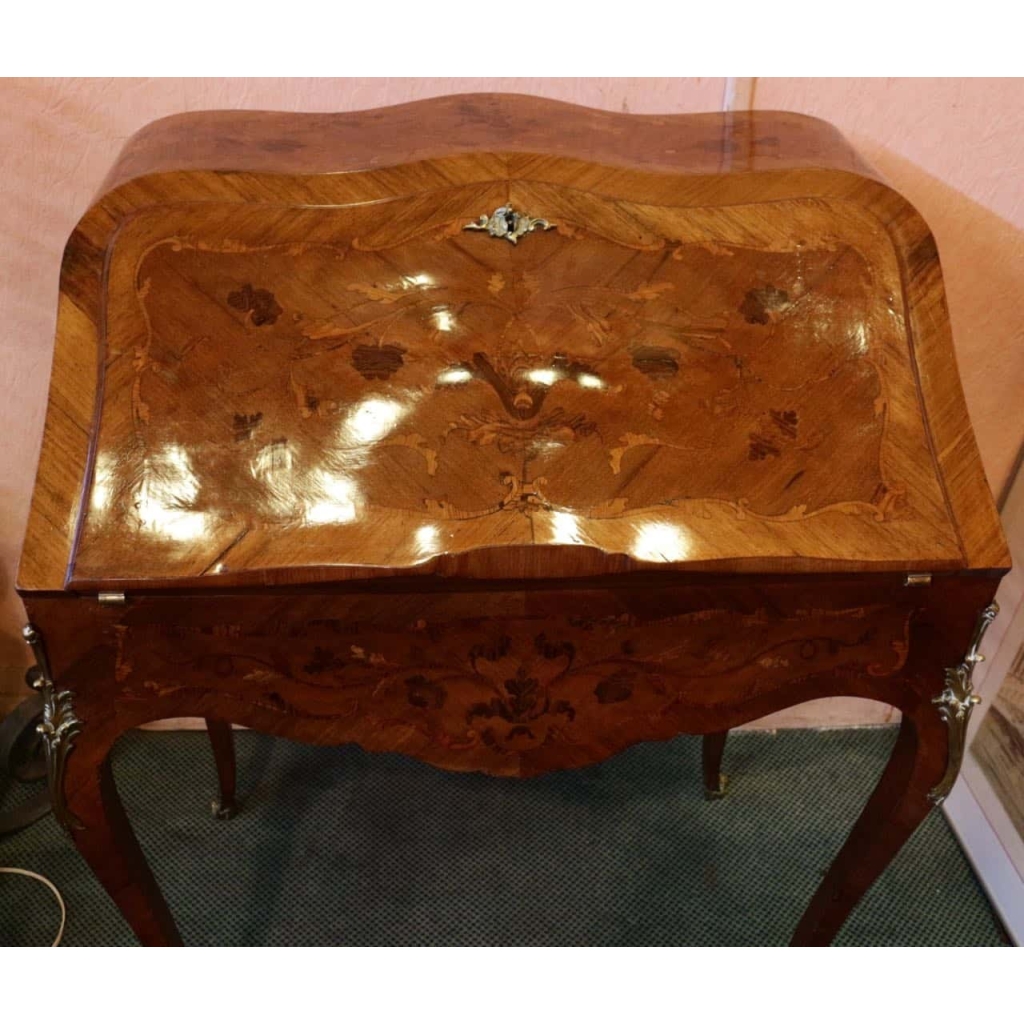 Bureau de pente marqueté style Louis XV fin du 19e siècle