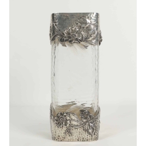 Vase en argent massif et cristal martelé Art nouveau | Biron |||||