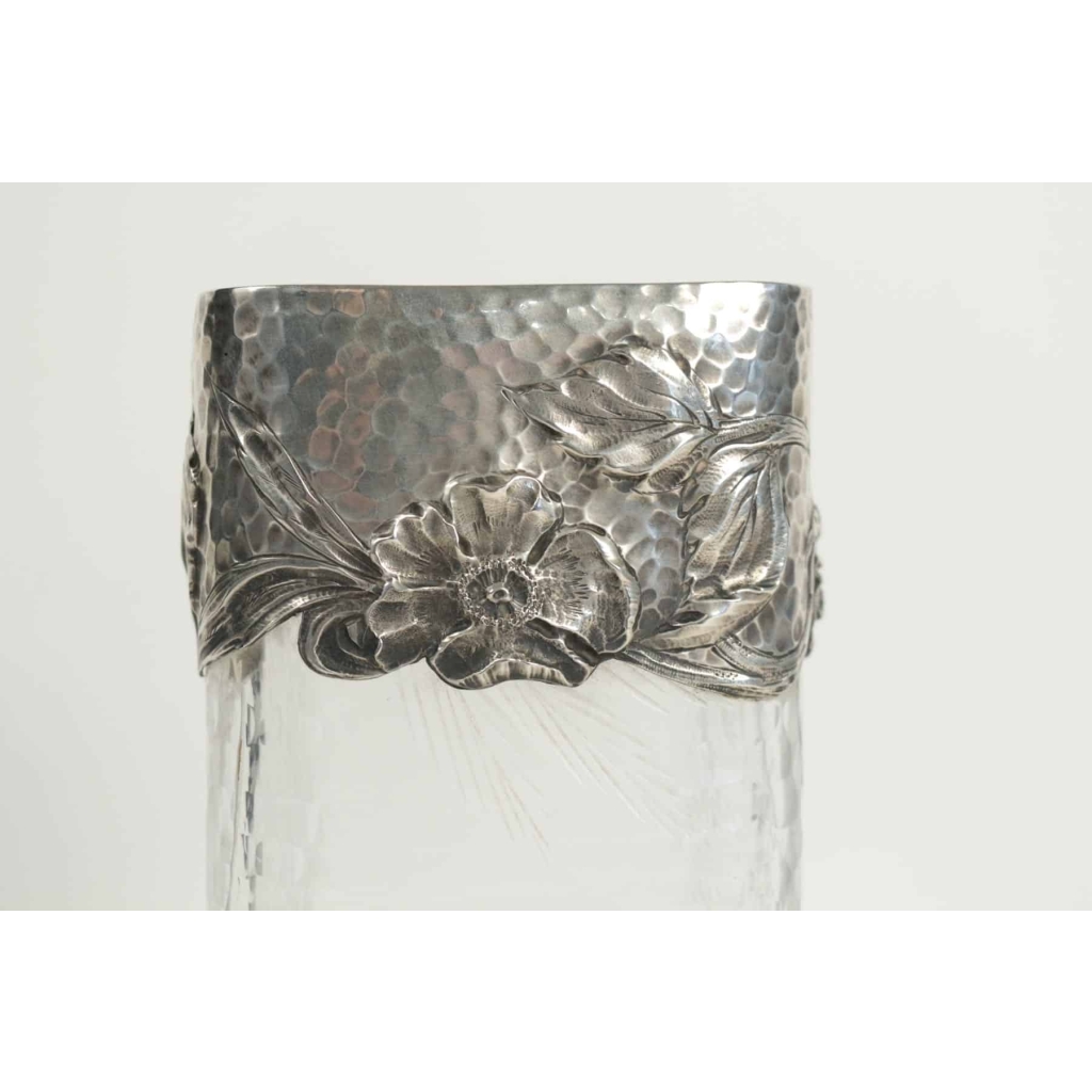 Vase en argent massif et cristal martelé Art nouveau | Biron Vase en argent massif et cristal martelé Art nouveau