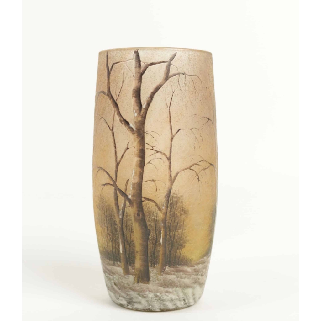 Daum Nancy vase émaillé paysage de neige | Biron |||||