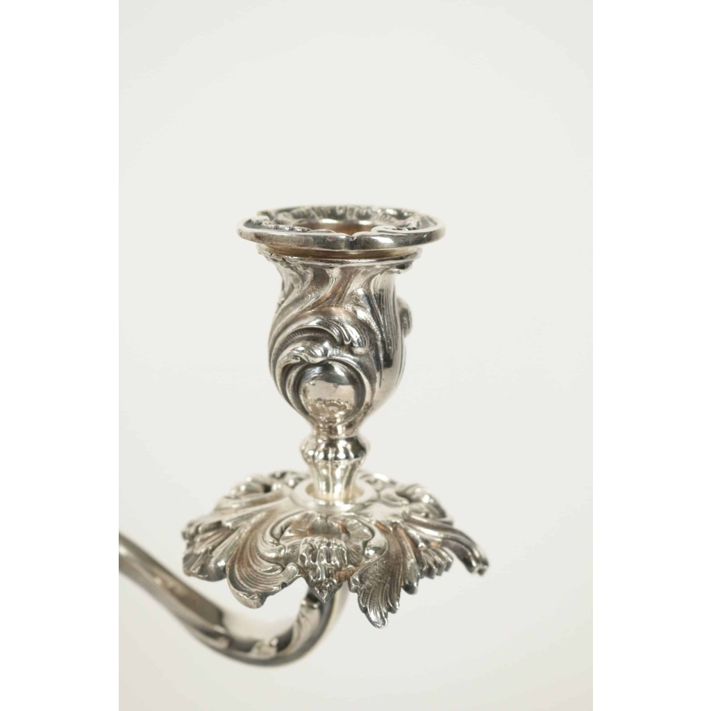 Paire de candélabres en bronze argenté fin XIX ème | Biron Paire de candélabres en bronze argenté fin XIX ème