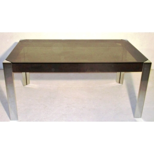 Table de salle a manger par Guido Faleschini, distribué par Hermes, 1970’s, nubuck, chrome et verre fumé | Biron ||