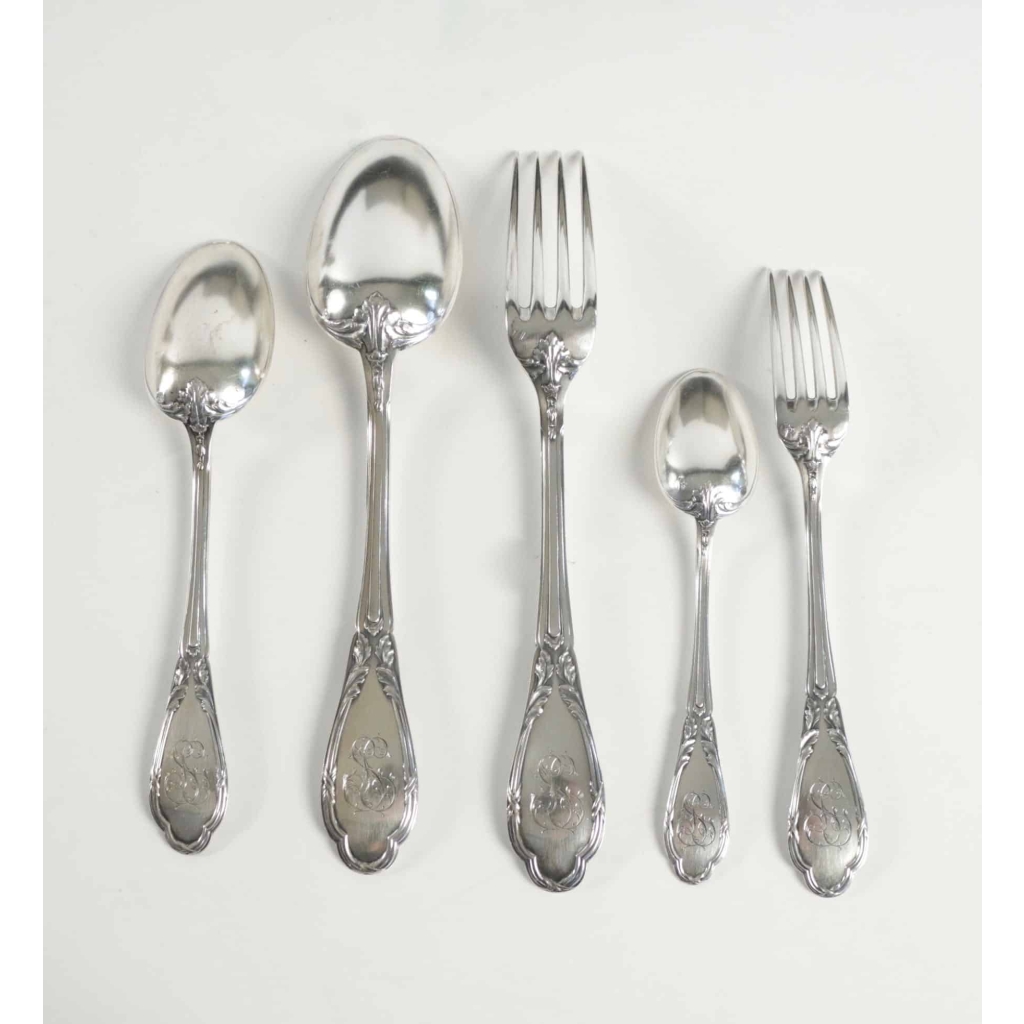Henin & Cie French Sterling Silver Dinner Flatware 74 Pieces, circa 1880 | Biron Henin & Cie French Sterling Silver Dinner Flatware 74 Pieces, circa 1880
