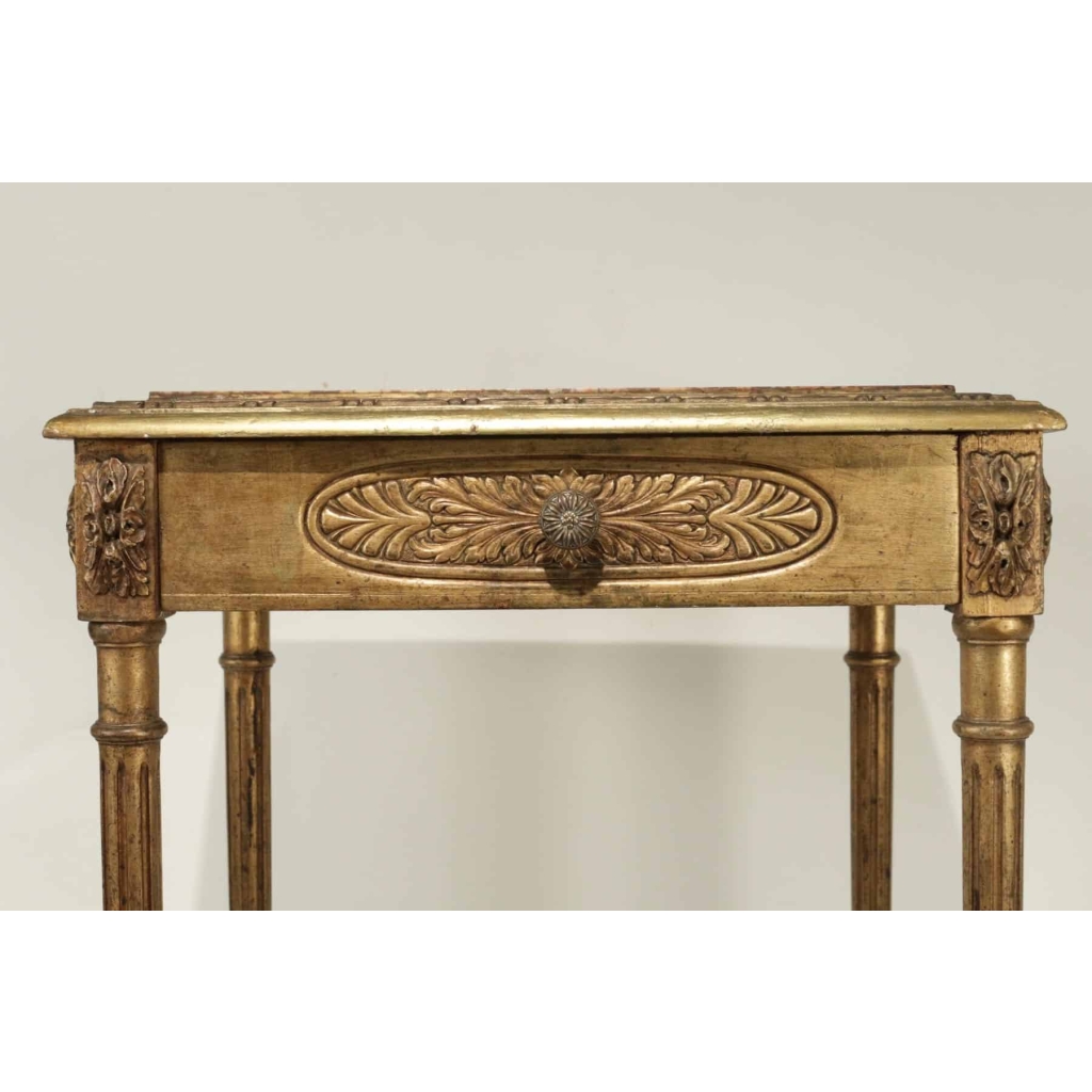 Elégante console avec un tiroir en ceinture de style Louis XVI de bédut du XXème siècle. | Biron Elégante console avec un tiroir en ceinture de style Louis XVI de bédut du XXème siècle.
