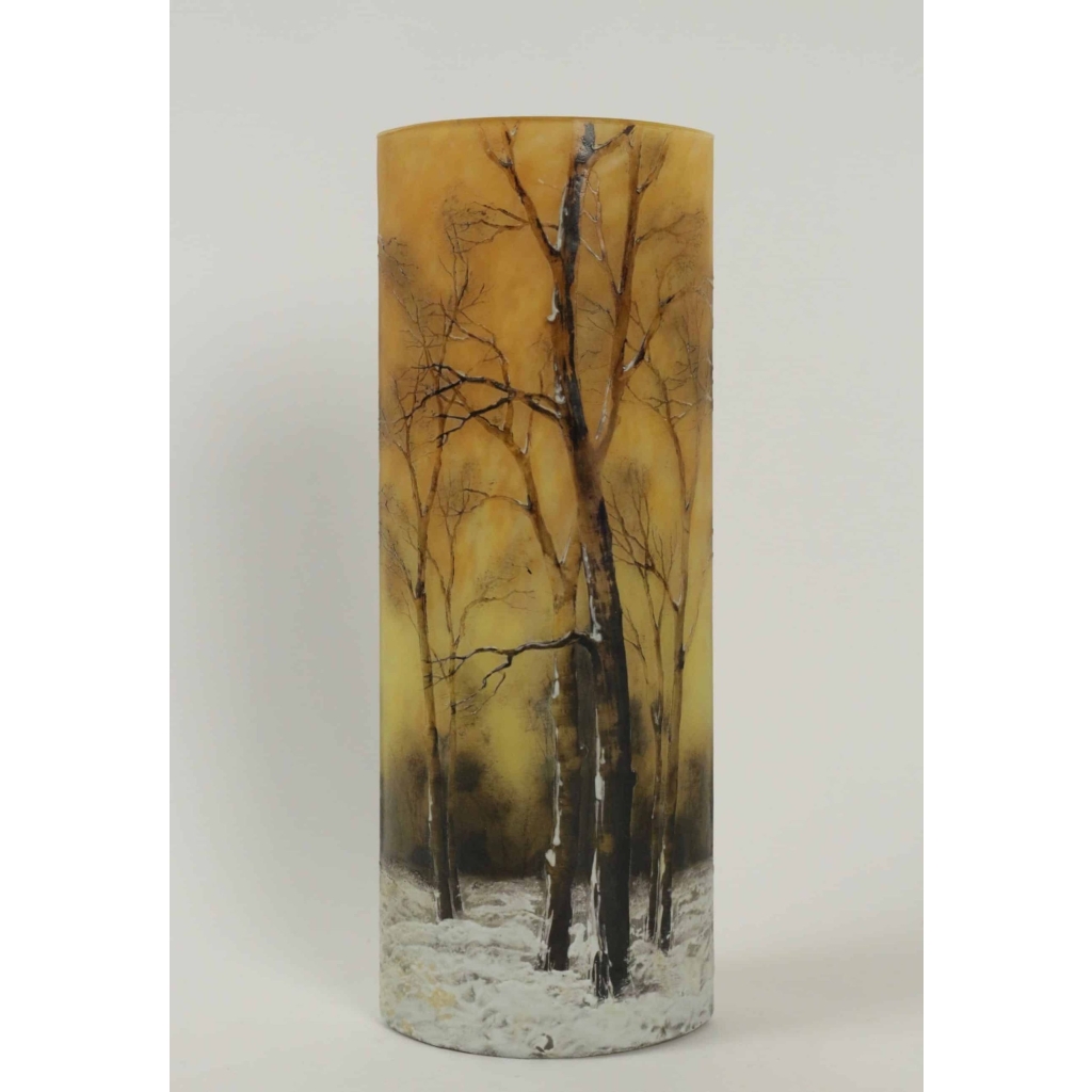 Daum Nancy important vase émaillé » Paysage forestier en hiver « | Biron |||||
