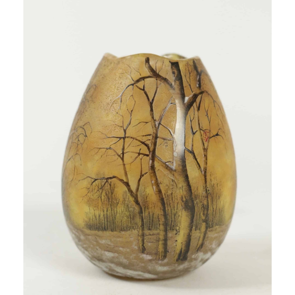 Daum Nancy Vase émaillé « paysage de neige en hiver » | Biron ||||||