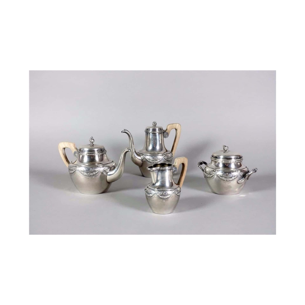 Roussel service thé café égoiste argent massif | Biron Roussel service thé café égoiste argent massif