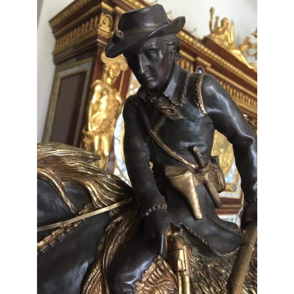 Bronze « Cowboy chassant le bison », signé ISIDORE BONHEUR. Réf: 374 | Biron Bronze "Cowboy chassant le bison", signé ISIDORE BONHEUR. Réf: 374
