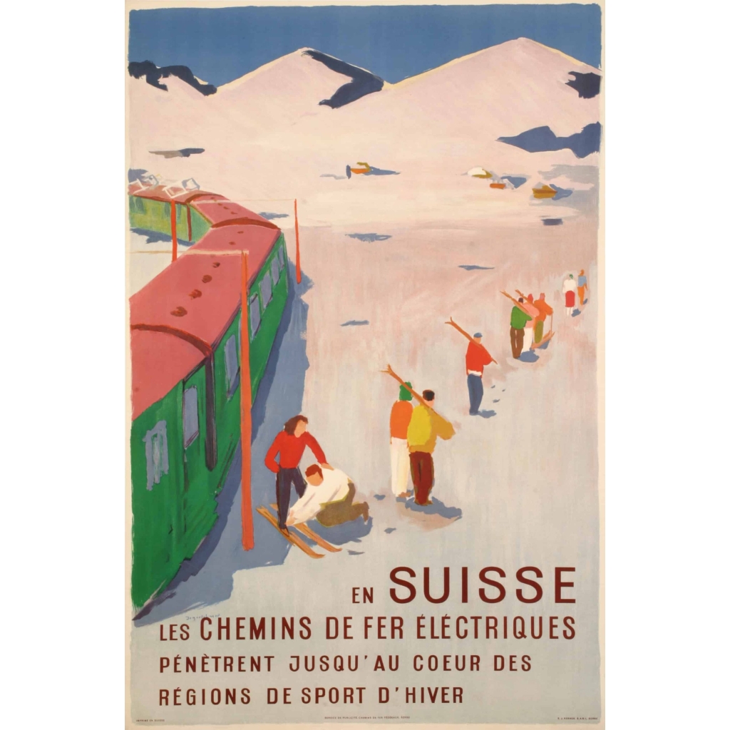Hans Jegerlehner – En Suisse, les chemins de fer électriques pénètrent jusqu’au cœur des régions de sport d’hiver – 1950 | Biron ||