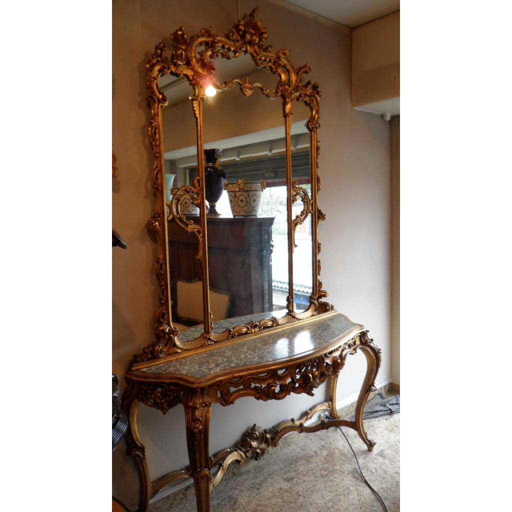 Console et son miroir en bois sculpté et doré. Réf: 226. | Biron ||||