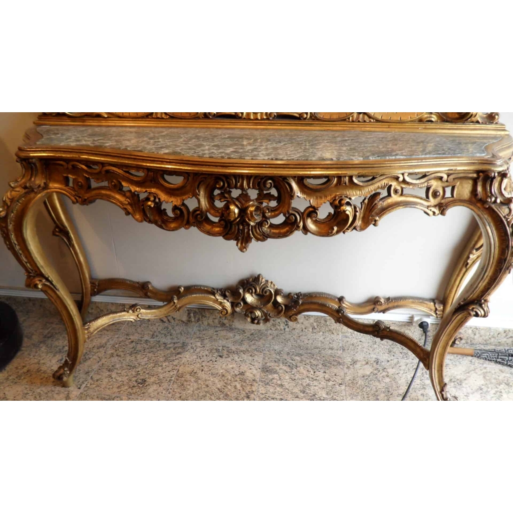 Console et son miroir en bois sculpté et doré. Réf: 226. | Biron Console et son miroir en bois sculpté et doré. Réf: 226.