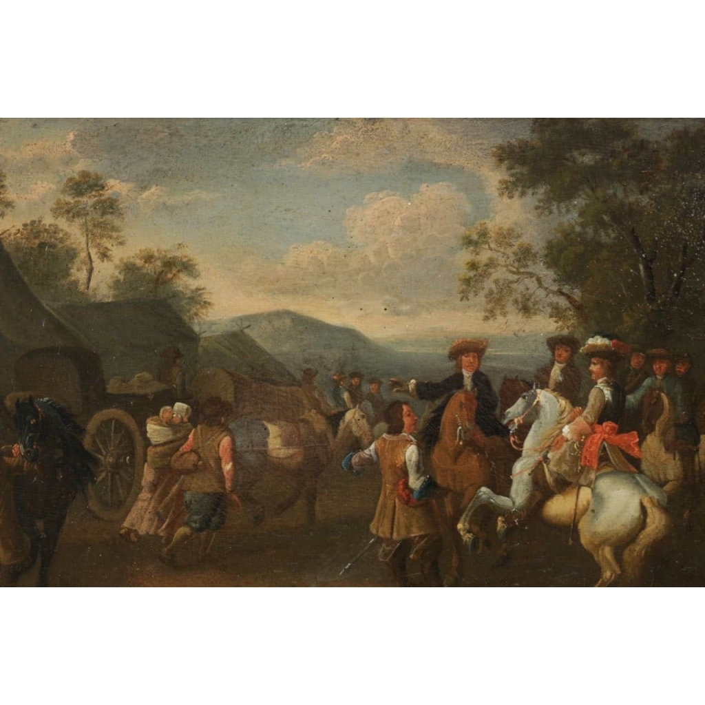 Campement de cavaliers, paire de tableaux, fin XVIII ème siècle