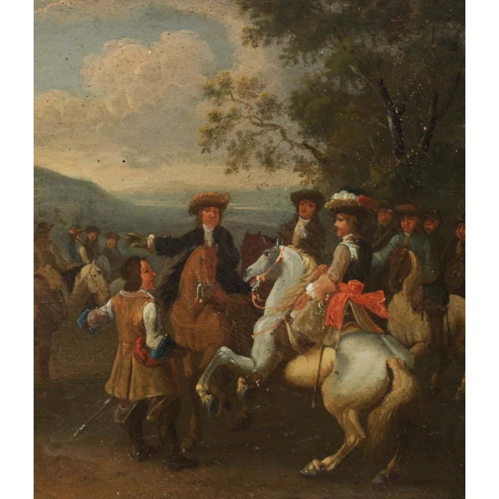 Campement de cavaliers, paire de tableaux, fin XVIII ème siècle