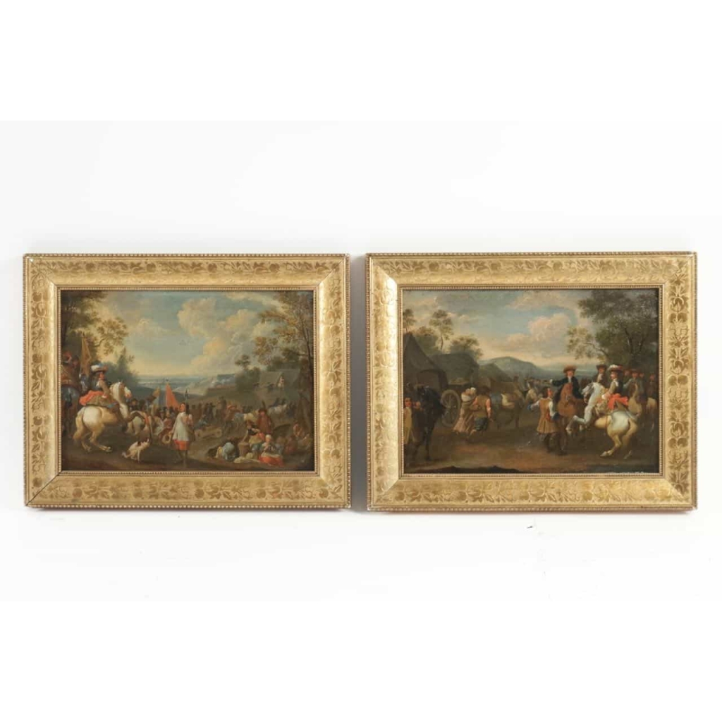 Campement de cavaliers, paire de tableaux, fin XVIII ème siècle