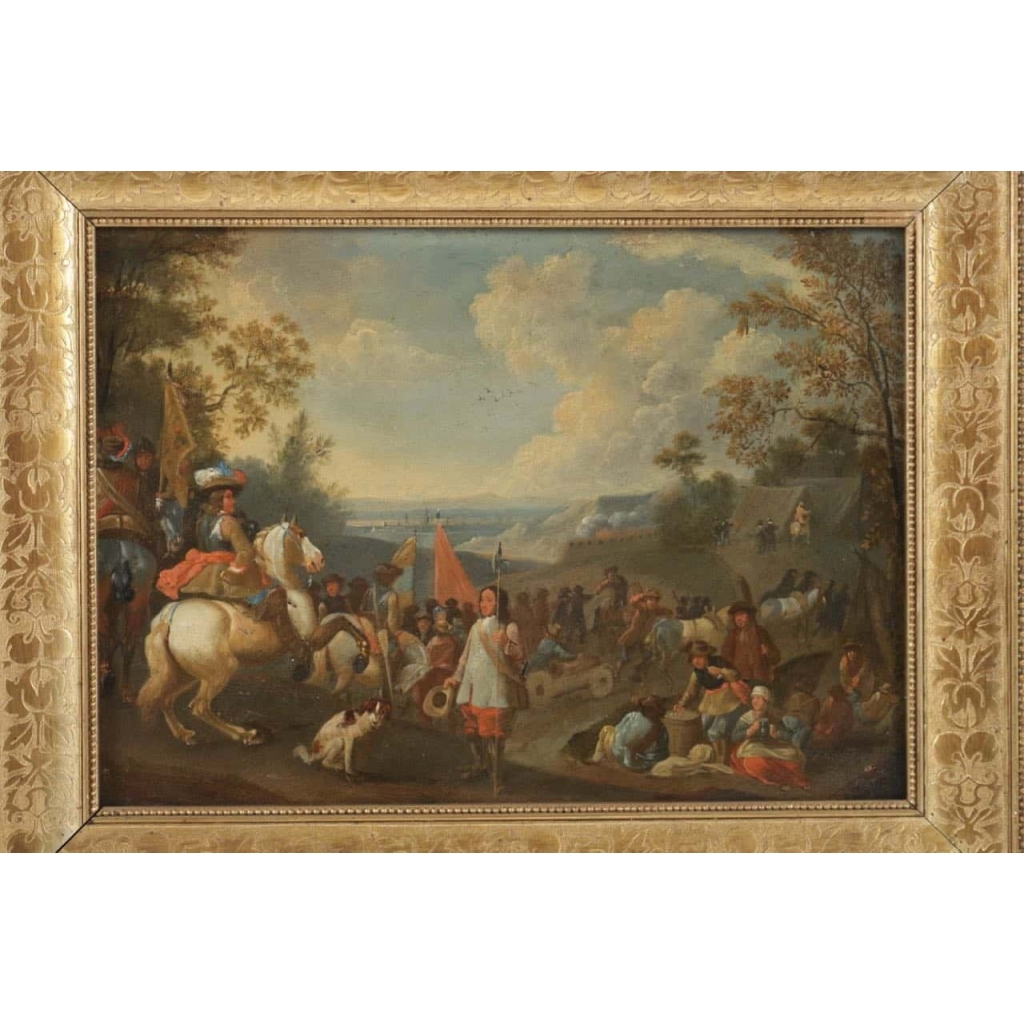 Campement de cavaliers, paire de tableaux, fin XVIII ème siècle