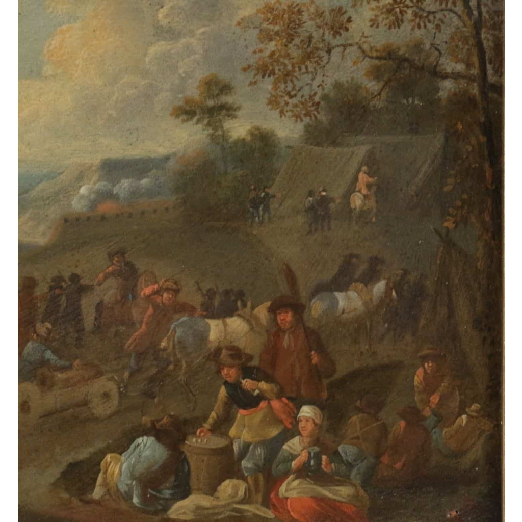 Campement de cavaliers, paire de tableaux, fin XVIII ème siècle