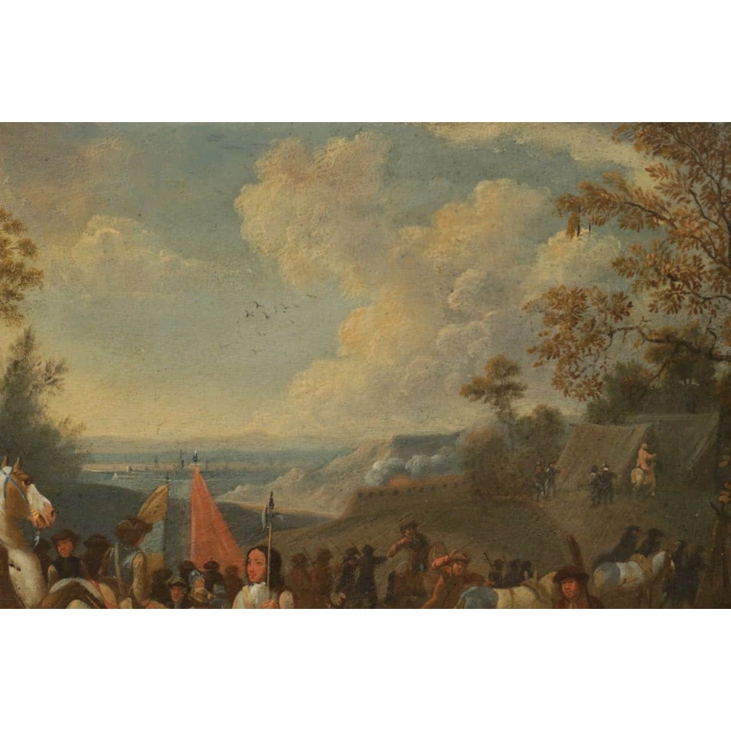 Campement de cavaliers, paire de tableaux, fin XVIII ème siècle