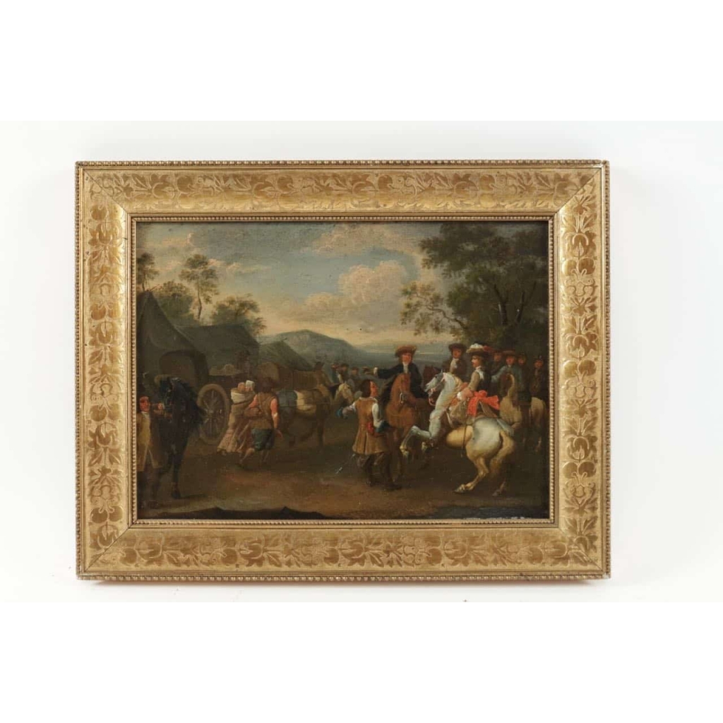 Campement de cavaliers, paire de tableaux, fin XVIII ème siècle
