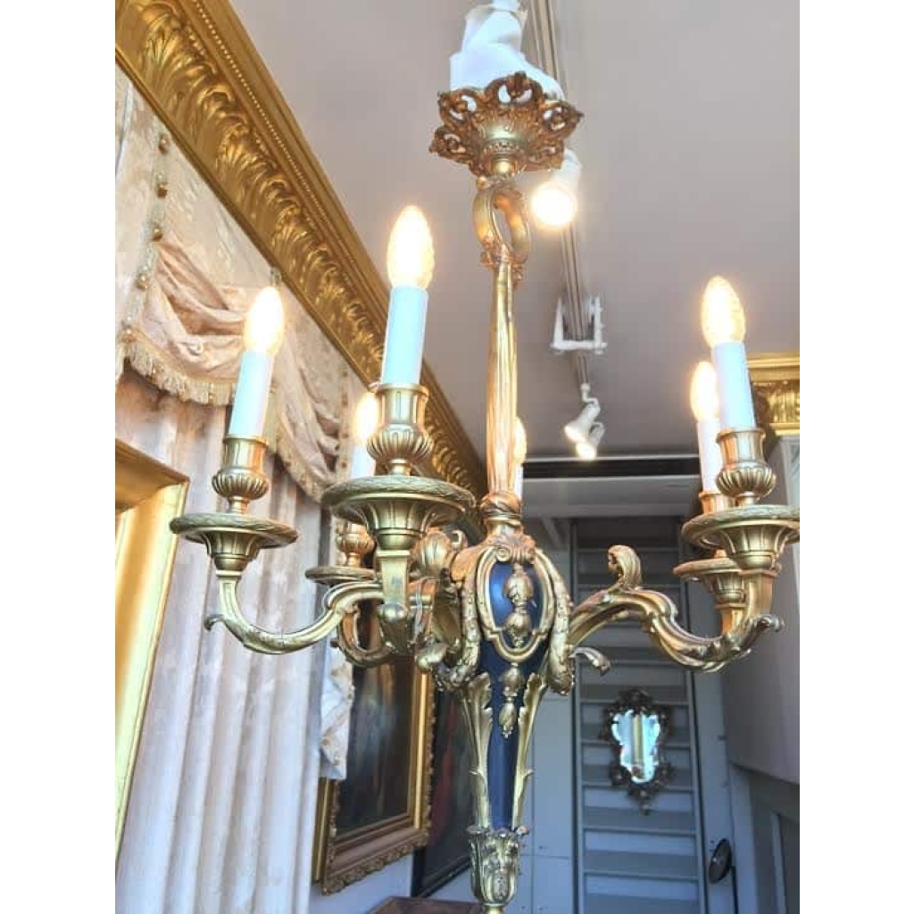 Lustre en bronze doré et bois peint, à 6 bras de lumières. Réf: 351 | Biron |||