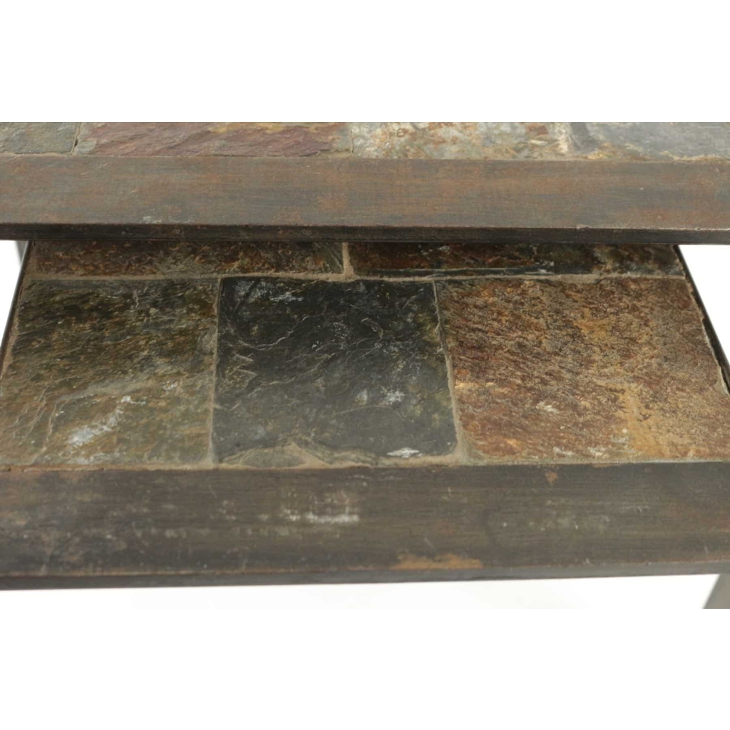 Table gigogne des années 1960-1970 en fer forgé et ardoise. | Biron Table gigogne des années 1960-1970 en fer forgé et ardoise.