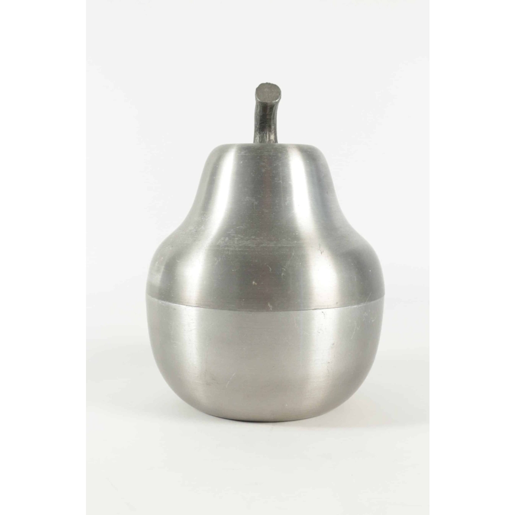 Sceau à glace formant une poire en acier brossé des années 1970. | Biron Sceau à glace formant une poire en acier brossé des années 1970.