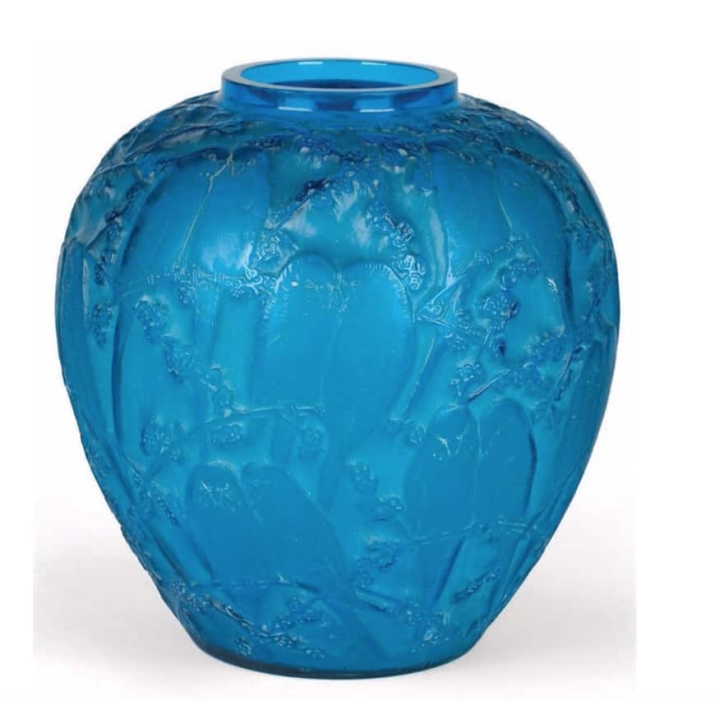 René Lalique ensemble de Vases « Perruches » couleur | Biron René Lalique ensemble de Vases "Perruches" couleur