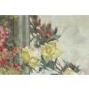 Peinture sur bois du XXème siècle d'un bouquet de fleurs devant un miroir
