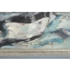 Peinture sur bois du XXème siècle d'un bouquet de fleurs devant un miroir