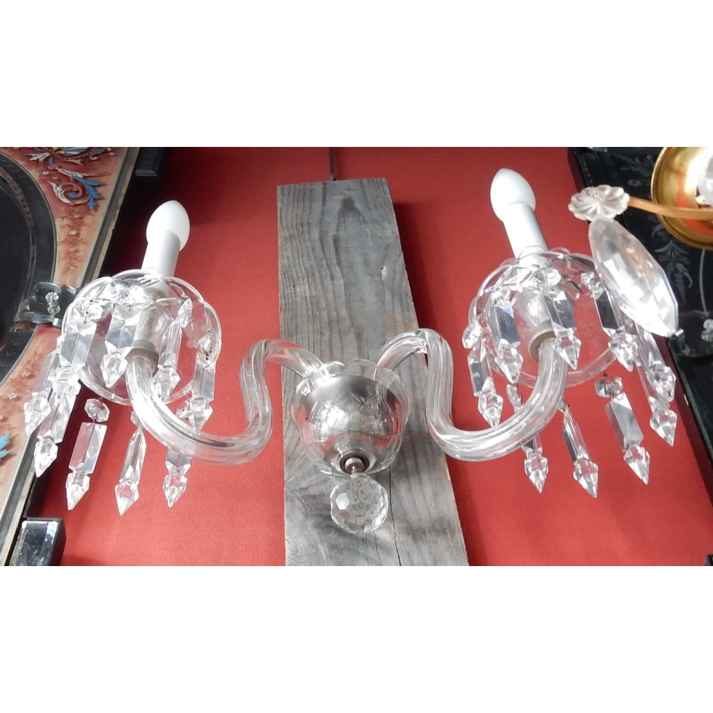 1950' Paire d'appliques 2 Bras Cristal Baccarat