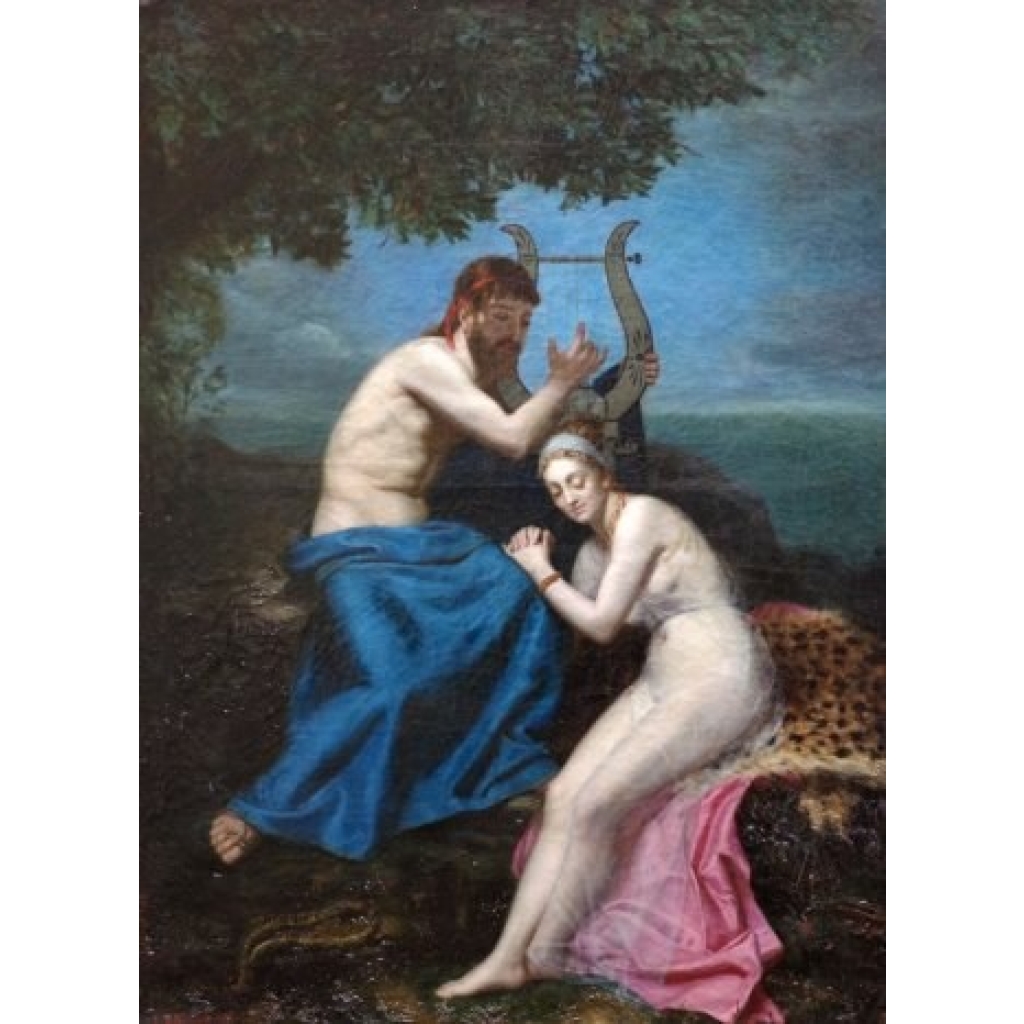 Orphée et Eurydice, huile sur toile, signée et datée en bas à gauche "A.M. Roucoule, 1877"