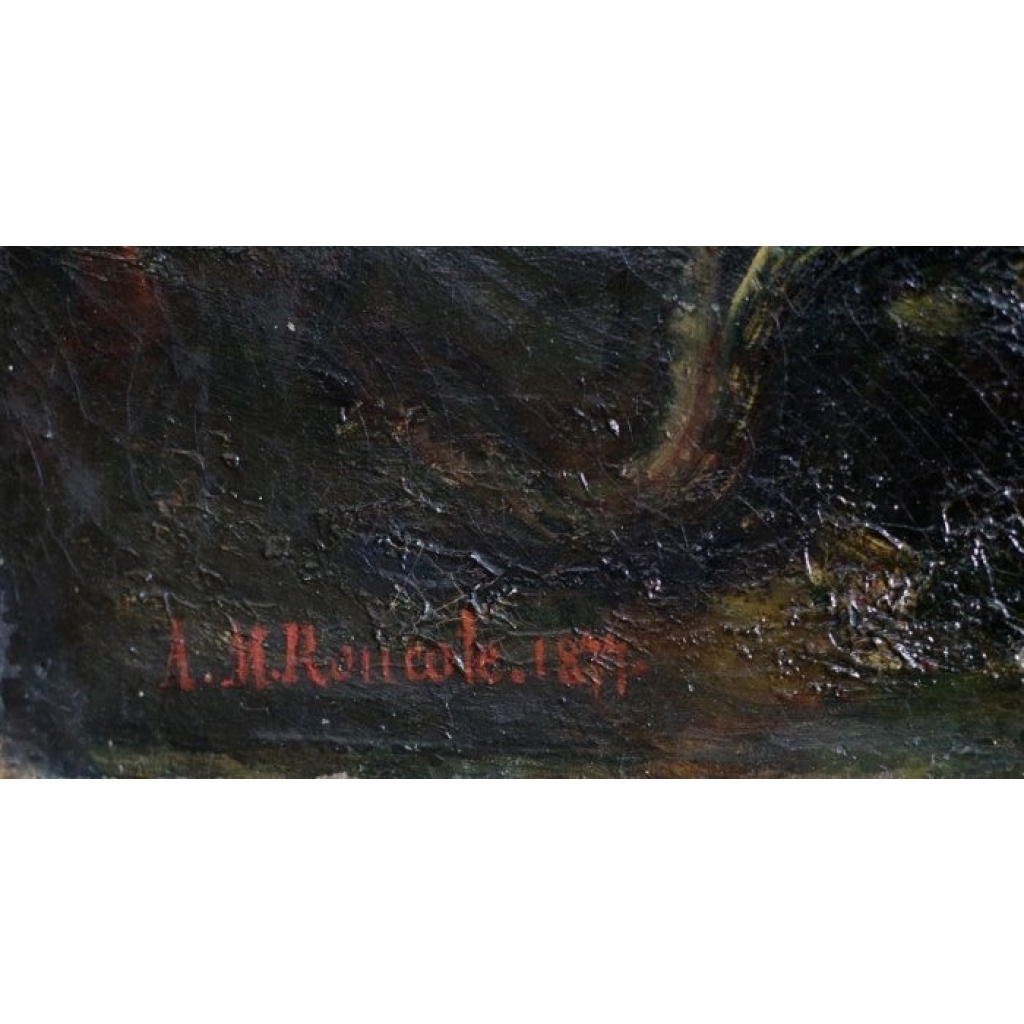 Orphée et Eurydice, huile sur toile, signée et datée en bas à gauche "A.M. Roucoule, 1877"