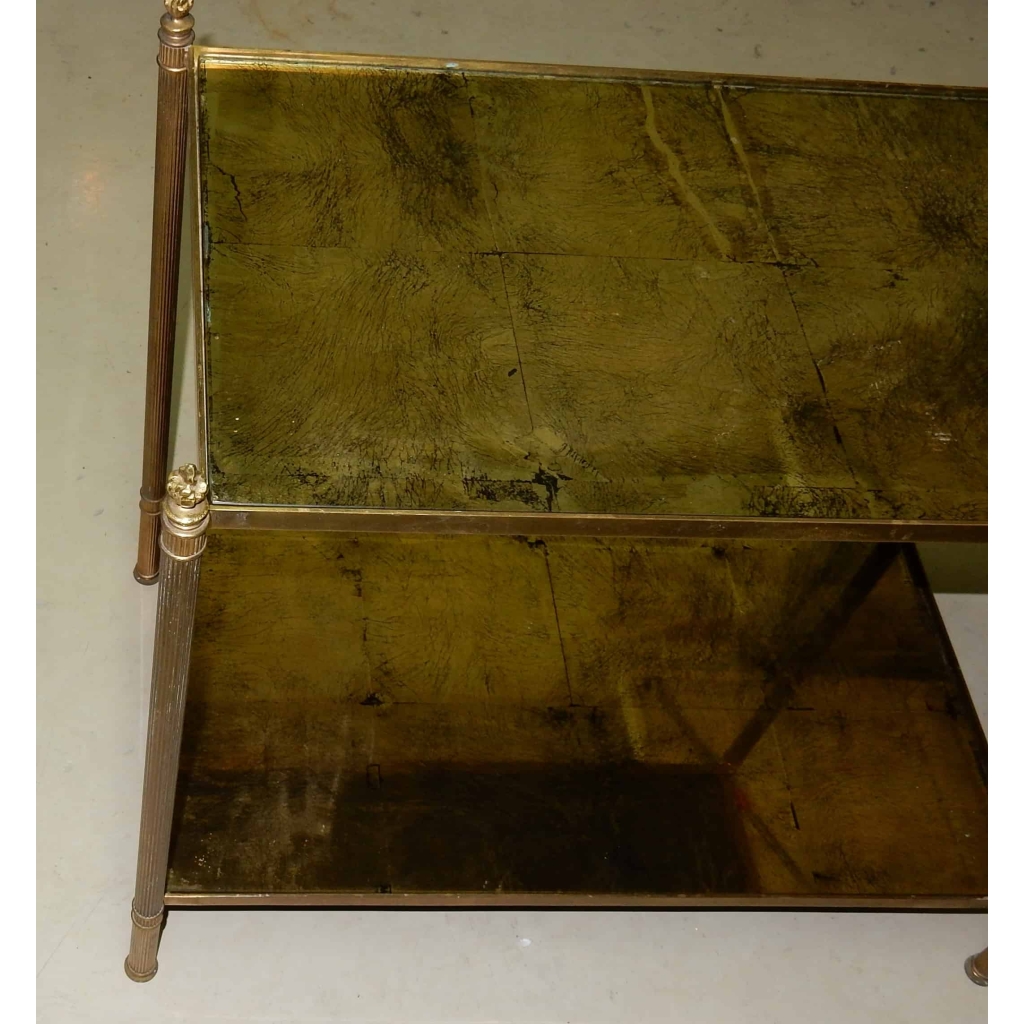 1950/70' Etagère Maison Bagués Laiton et Bronze Flammes Olympiques à Pieds Ronds