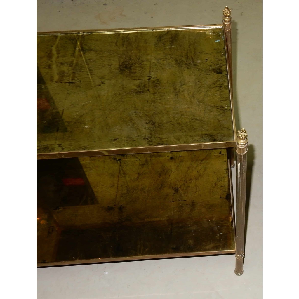1950/70' Etagère Maison Bagués Laiton et Bronze Flammes Olympiques à Pieds Ronds