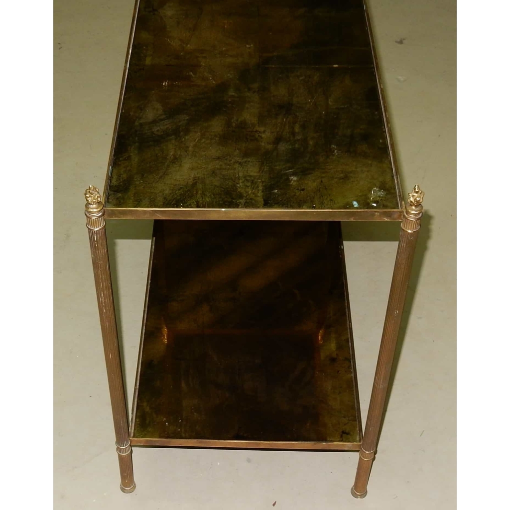 1950/70' Etagère Maison Bagués Laiton et Bronze Flammes Olympiques à Pieds Ronds