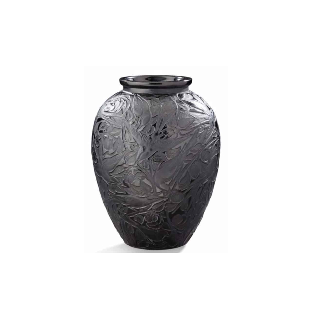 RENE LALIQUE (1860-1945) Vase «Martin Pêcheurs» en verre teinté noir | Biron 