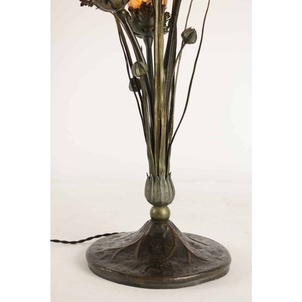 Rare lampe Art Nouveau en métal à décor d'épis de blé