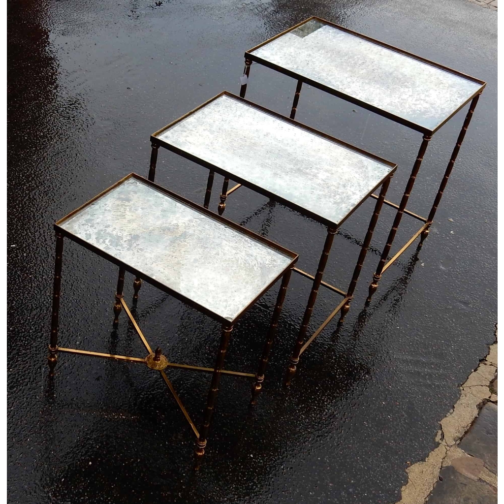 1950/70' Série de 3 Tables Gigognes Modèle Bambou Maison Bagués