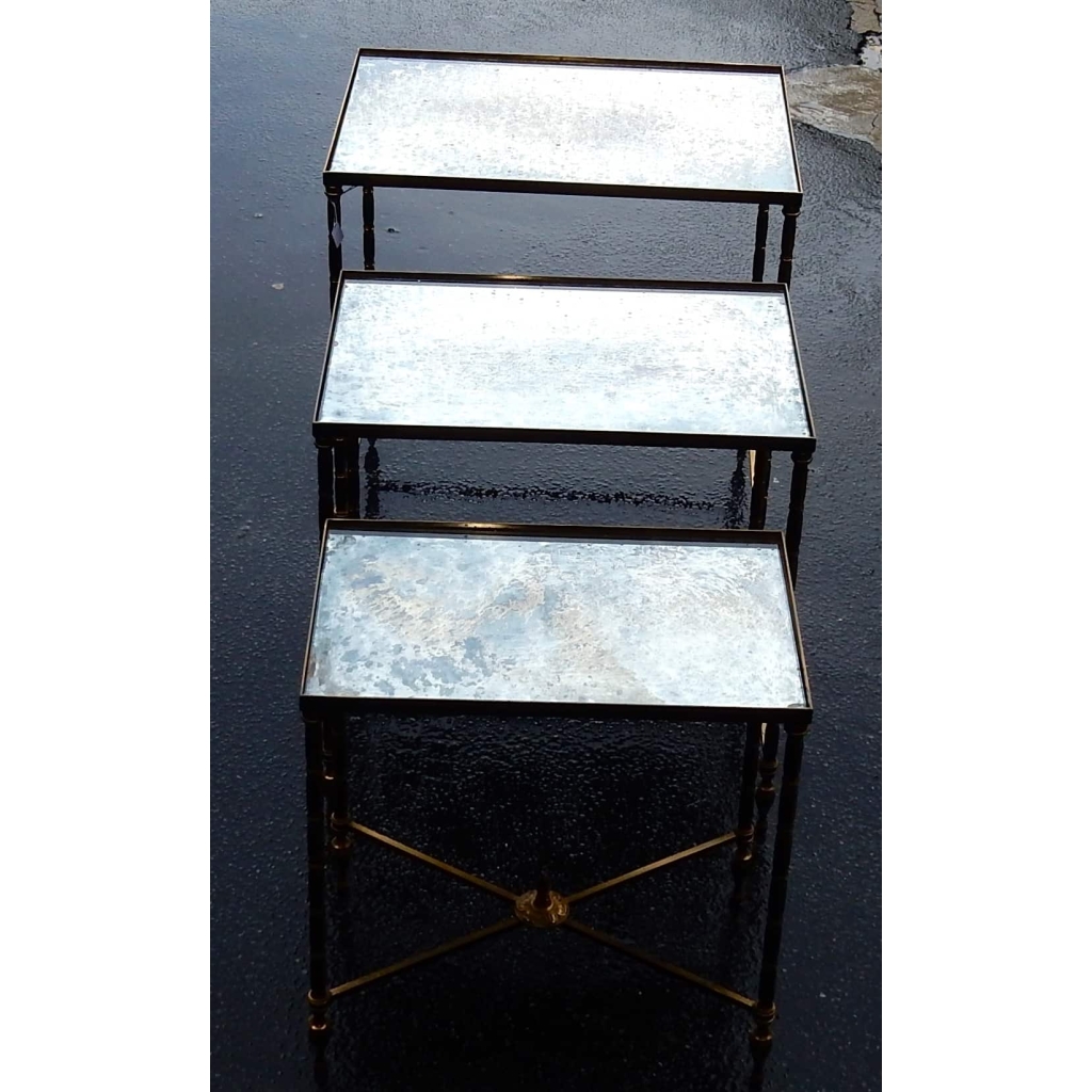 1950/70' Série de 3 Tables Gigognes Modèle Bambou Maison Bagués